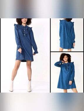 DRAPER JAMES RSVP Jean Sheath Mini  Blue Ruffled Denim Cottagecore Dress Sz XXL
